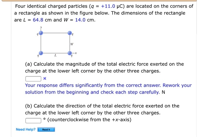 SOLVED Four identical charged particles q 11 0 ÂµC are located on