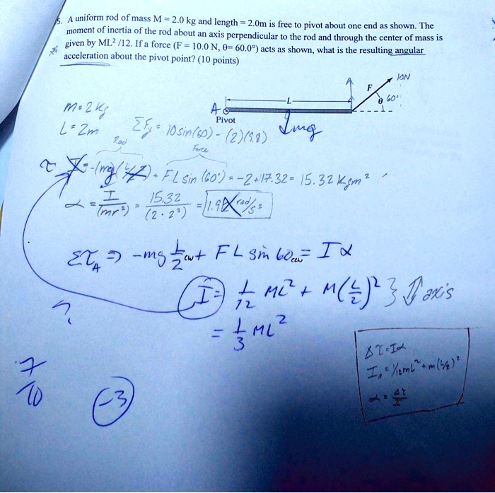 Solved Uniform Rod Of Mass M Kg And Length M Is Free Pivot