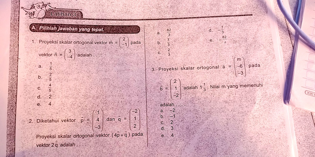 Solved Proyeksi Skalar Ortogonal Vektorada Yg Bisa Latihan Nmr