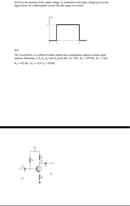 Solved Q Give The Equation Of The Output Voltage V As A Function Of