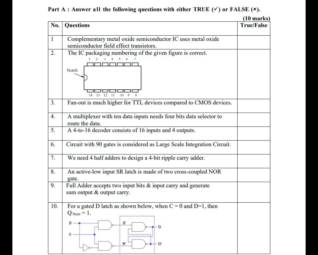 SOLVED Part A Answer All The Following Questions With Either TRUE T