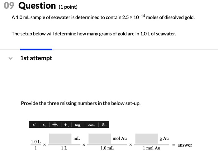 Solved Question Point A Ml Sample Of Seawater Is Determined