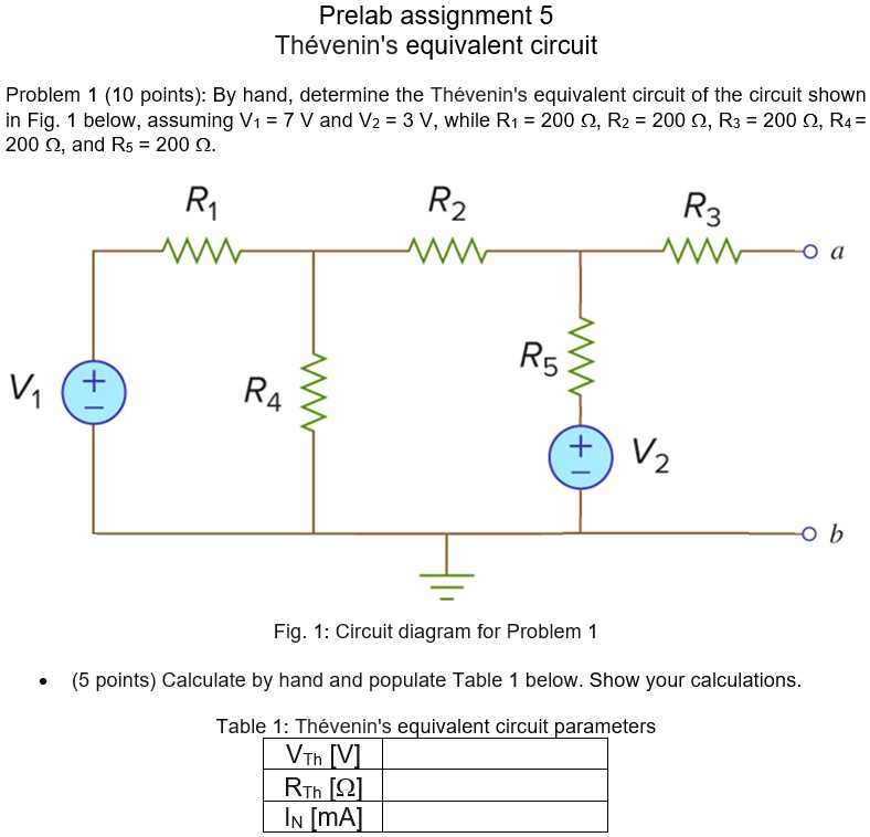 Solved Prelab Assignment Thevenin S Equivalent Circuit Problem