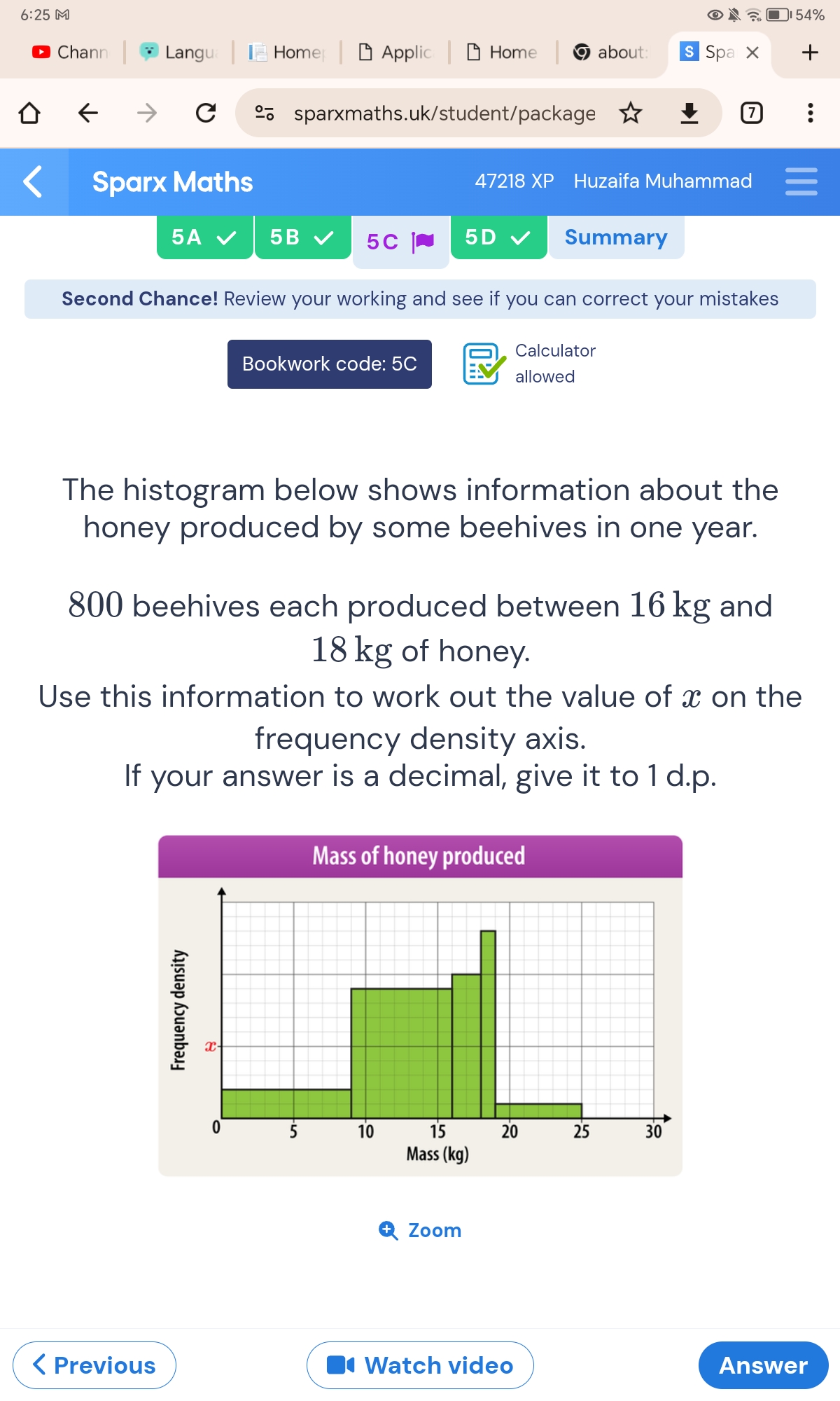 SOLVED Sparx Maths 47218 XP Huzaifa Muhammad 5 𝐀 5 B 5 C 5 D Summary