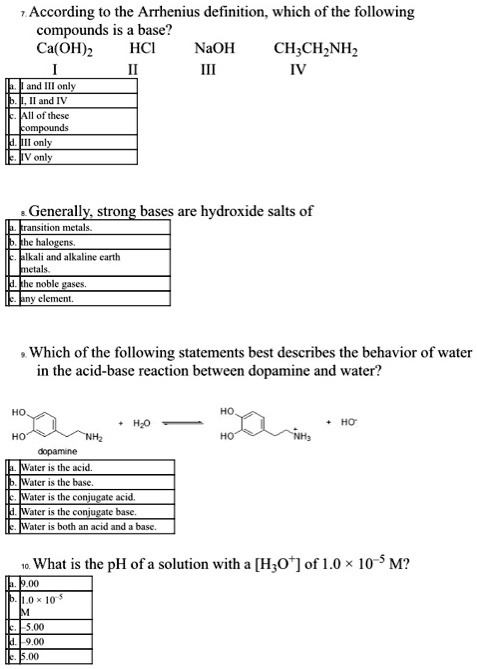 SOLVED According To The Arrhenius Definition Which Of The Following