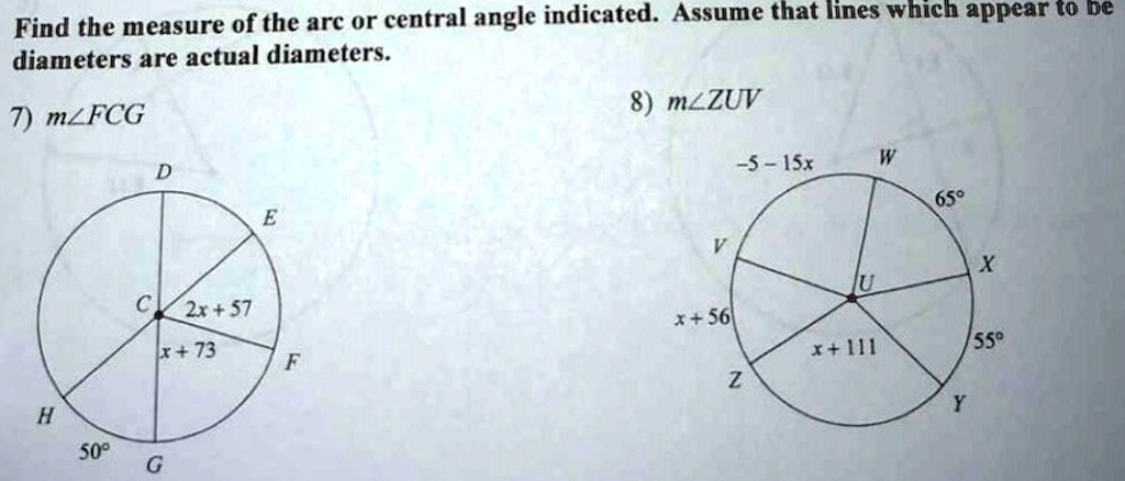 Solved Find The Measure Of The Arc Or Central Angle Indicated Assume