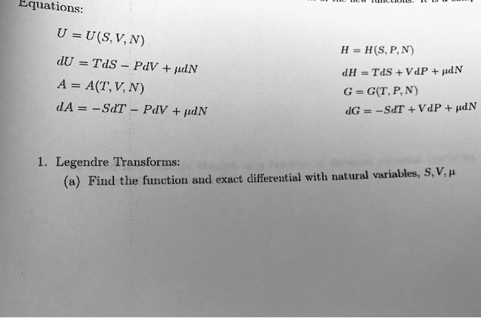 Solved Equations U U S V N Du Tds Pdv Jn A A T V N Ja