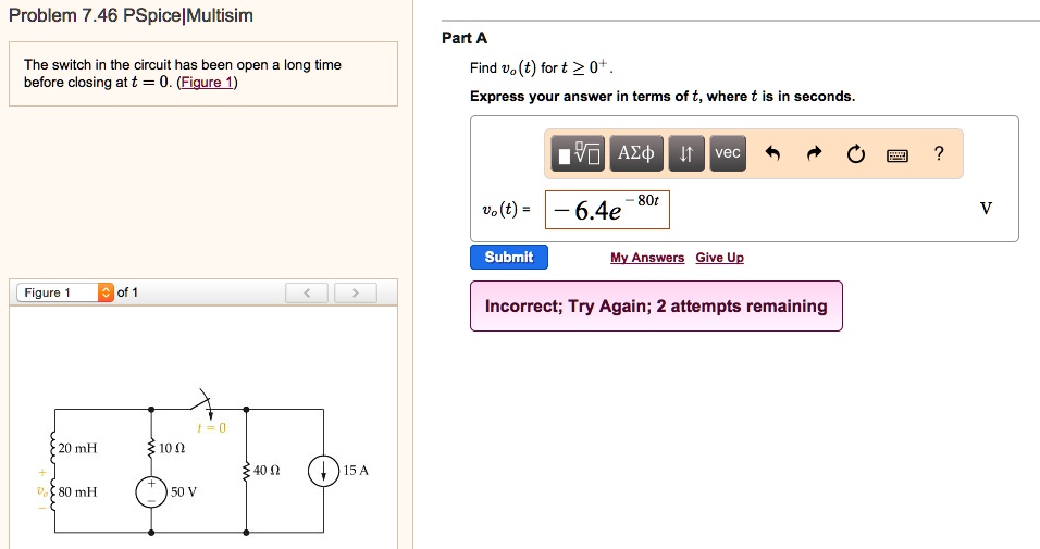 SOLVED Problem 7 46 PSpice Multisim Part A The Switch In The Circuit