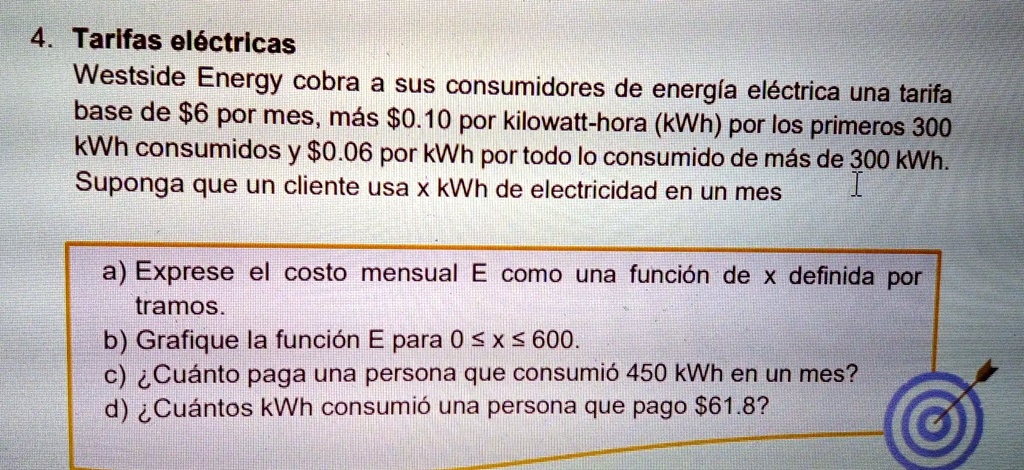 Solved Tarlfas Electrlcas Westside Energy Cobra A Sus Consumidores