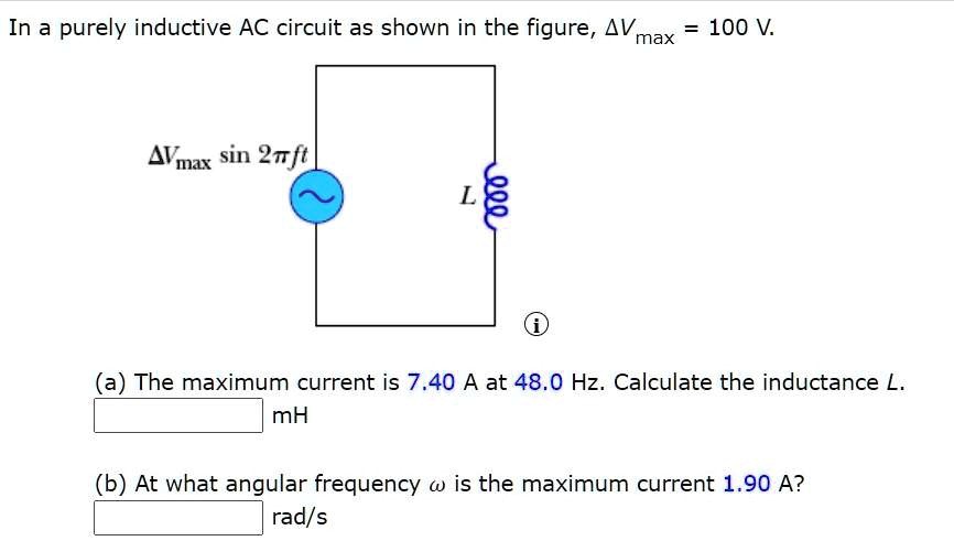 Solved In A Purely Inductive Ac Circuit As Shown In The Figure Avmax