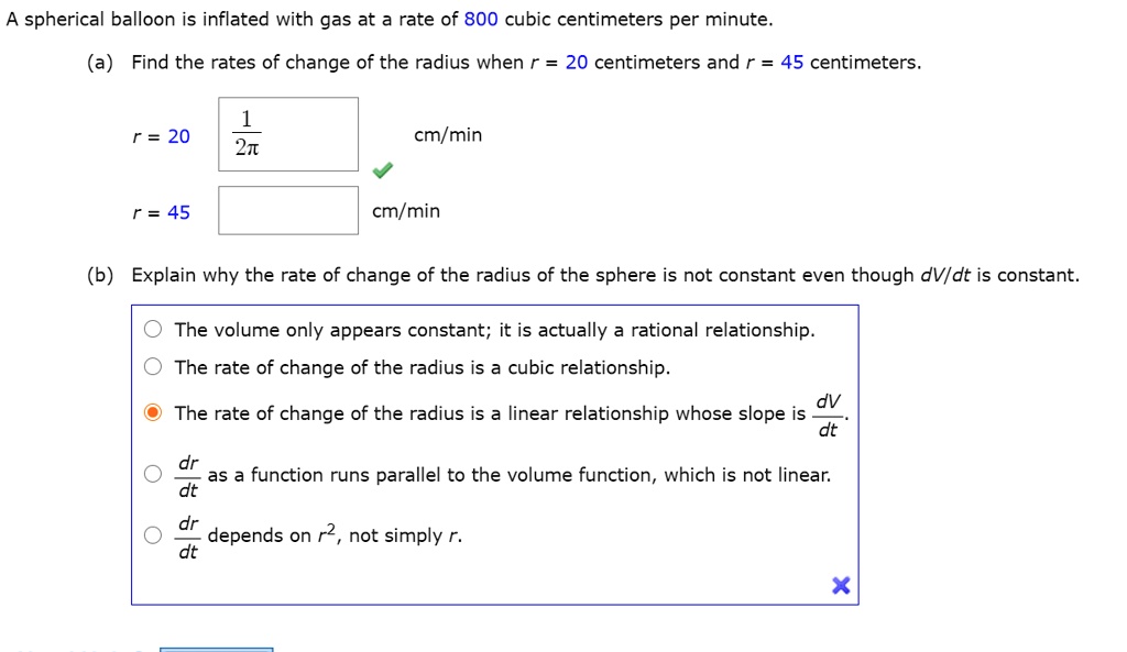 SOLVED A Spherical Balloon Is Inflated With Gas At A Rate Of 800 Cubic