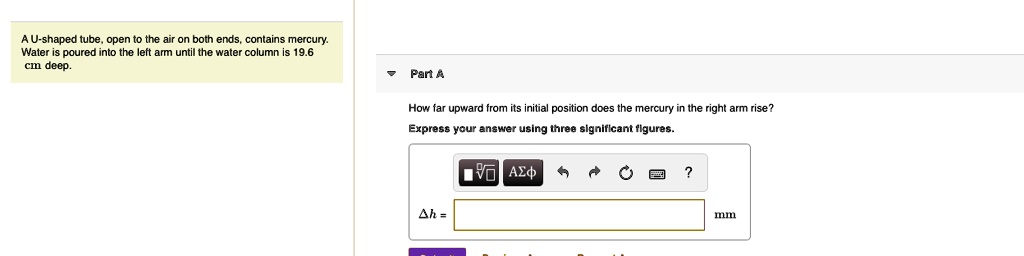 Solved U Shaped Tube Open The Air On Both Ends Contains Mercuny Water