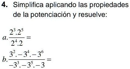 SOLVED simplifica aplicando las propiedades de la potenciación y