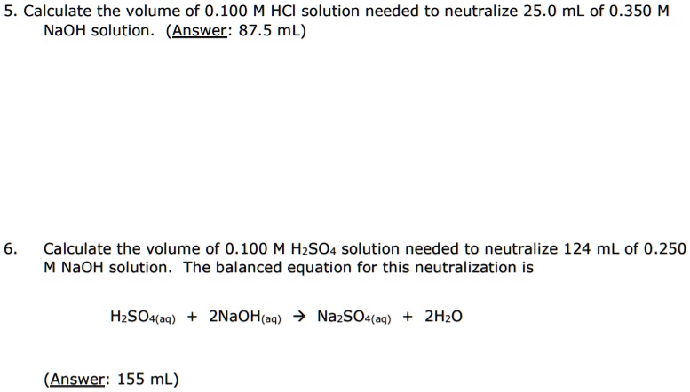 Calculate The Volume Of 0 100 M HCl Solution Needed To Neutralize 25 0