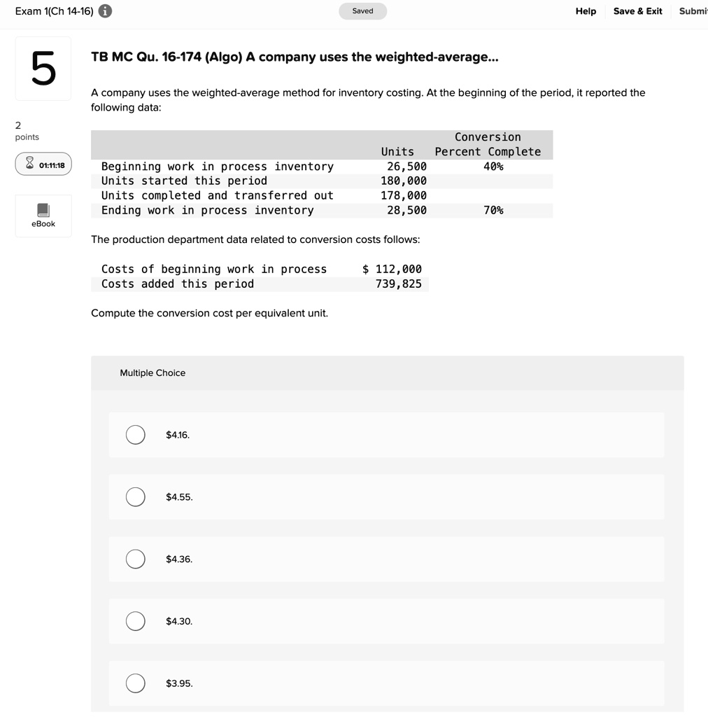 Exam Ch Saved Help Save Exit Submit Tb Mc Qu Algo A