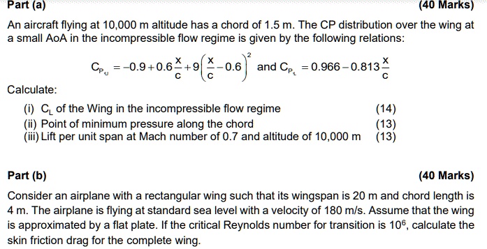 SOLVED 40 Marks An Aircraft Flying At 10 000 M Altitude Has A Chord Of