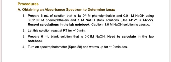 SOLVED Procedures Obtaining An Absorbance Spectrum To Determine Amax