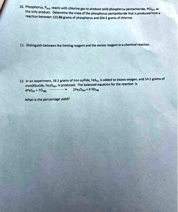 Solved Phasphorus T Reacts With Chlorine Gas To Produce Solid