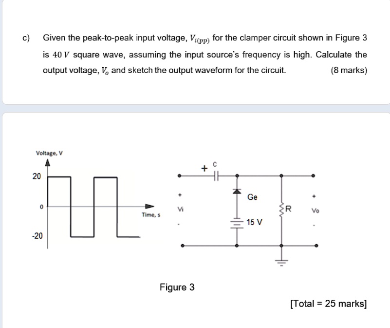 Solved Given The Peak To Peak Input Voltage Vpp For The Clamper