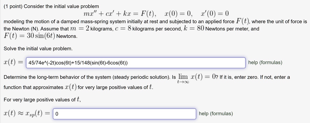 Solved Point Consider The Initial Value Problem Mx C Kr F T X