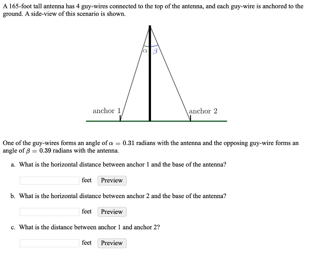 Solved A Foot Tall Antenna Has Guy Wires Connected To The Top Of