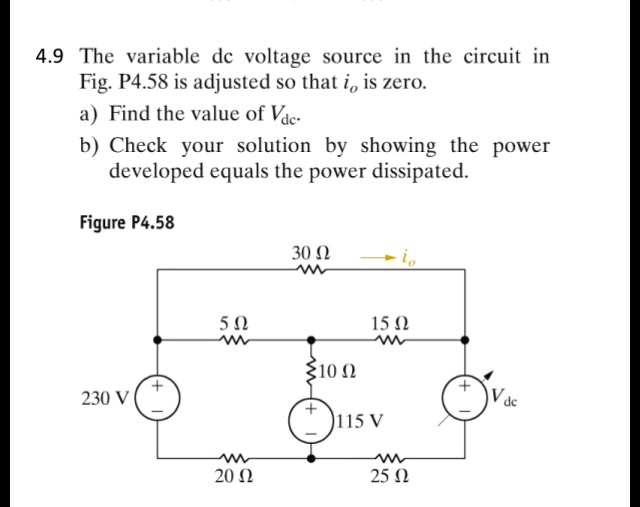 SOLVED 4 9 The Variable DC Voltage Source In The Circuit In Fig P4 58