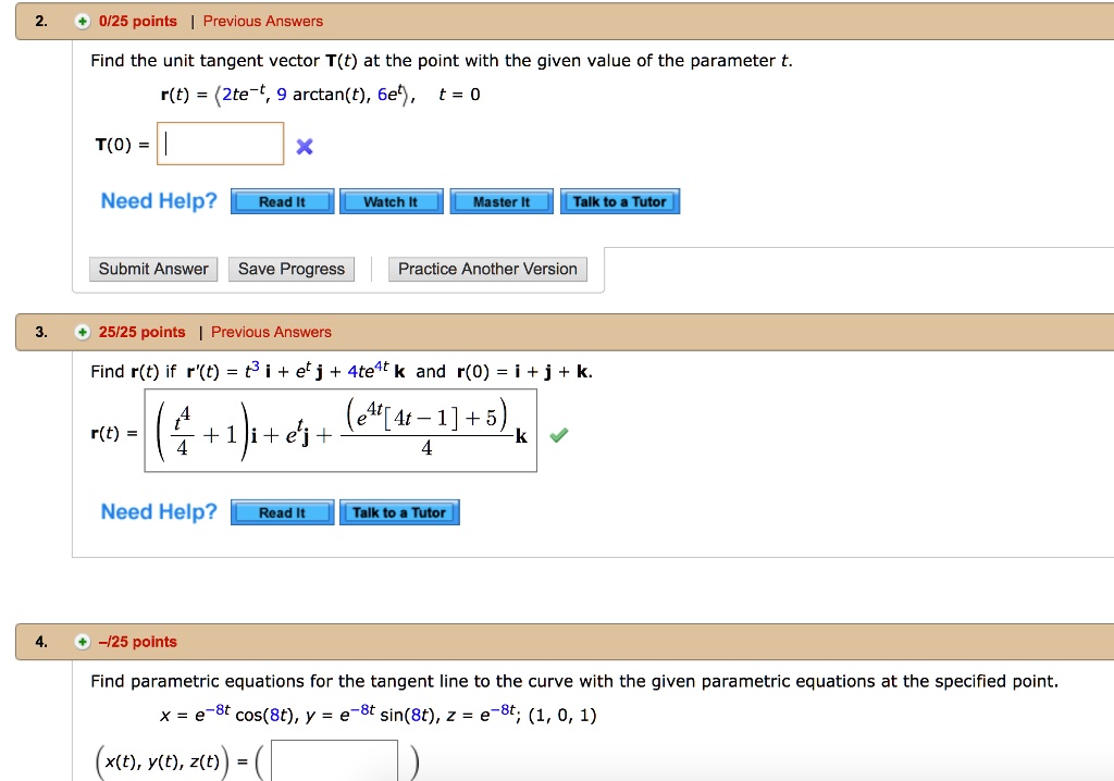 Find The Unit Tangent Vector T T At The Point With The Given Value Of