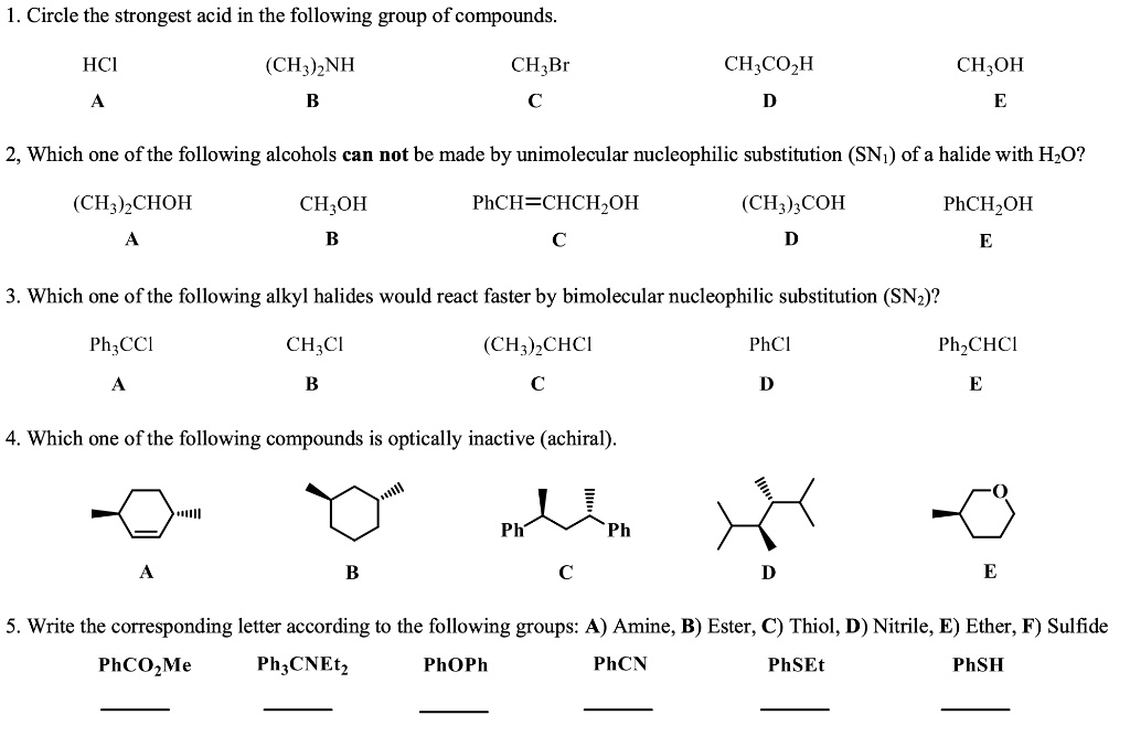 SOLVED 1 Circle The Strongest Acid In The Following Group Of