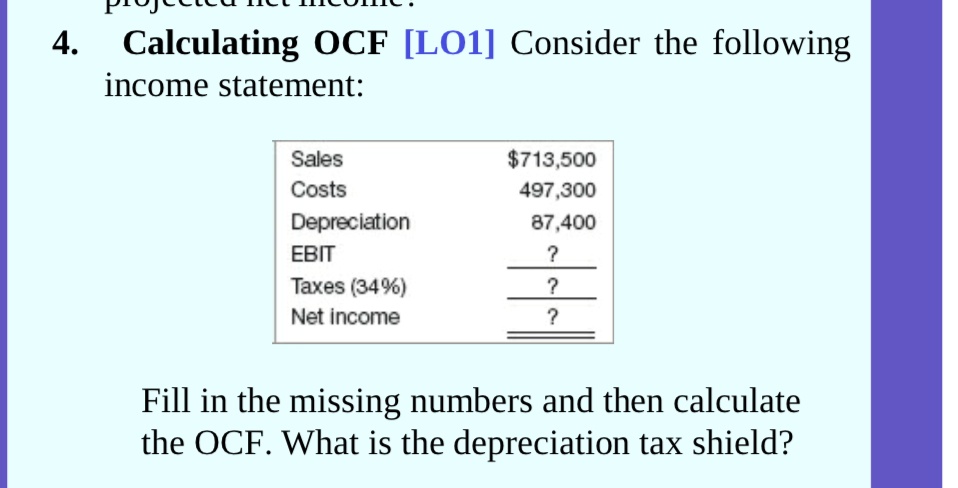 Calculating Ocf Lo Consider The Following Income Statement Sales