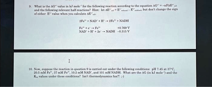 Solved What Is The G Value In Kj Mol For The Following Reaction