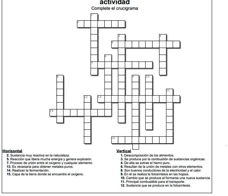 Solved Crucigrama Quimica Actividaa Complete El Crucigrama