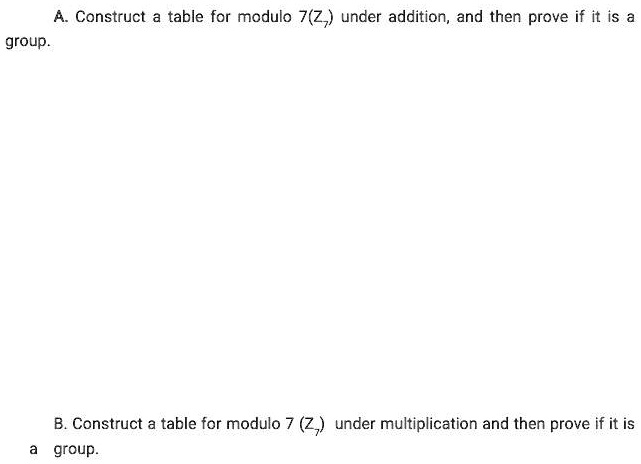 SOLVED Construct A Table For Modulo 7 24 Under Addition And Then