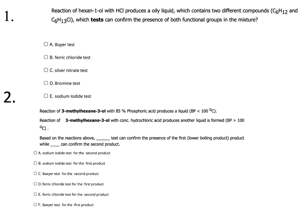 SOLVED Reaction Of Hexan 1 Ol With HCI Produces A Oily Liquid Which