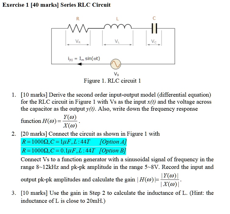 SOLVED Exercise 1 40 Marks Series RLC Circuit Vc It Imsin T Vs