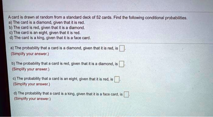 SOLVED A Card Is Drawn At Random From A Standard Deck Of 52 Cards