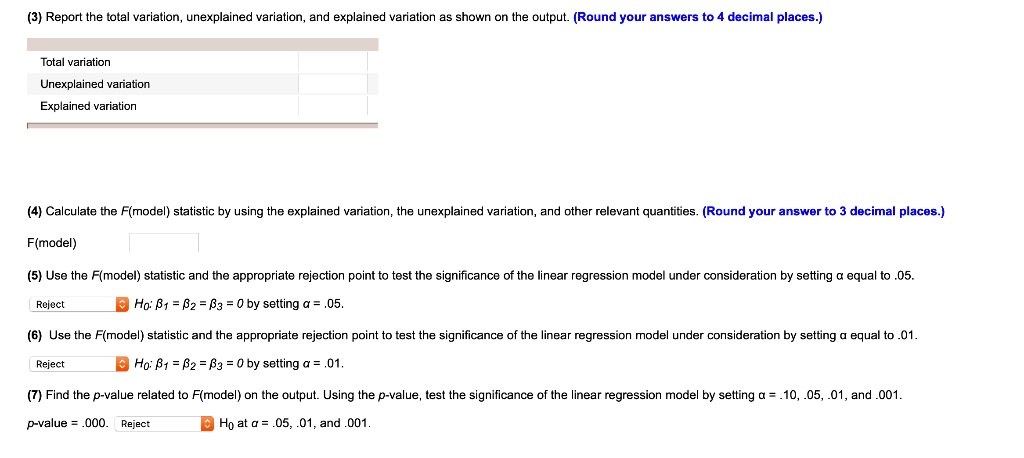 Solved Report The Total Variation Unexplained Varialion And