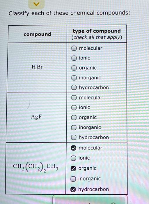 Classify Each Of These Chemical Compounds Type Of Compound Check All