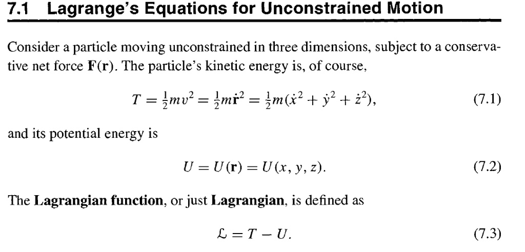 Lagrange S Equations For Unconstrained Motion Consider A Particle