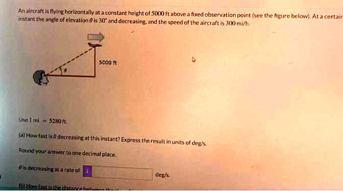 Solved An Aircraft Is Flying Horizontally At A Constant Height Of