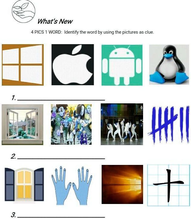 Solved Pics Word Identify The Word By Using The Pictures As Clue