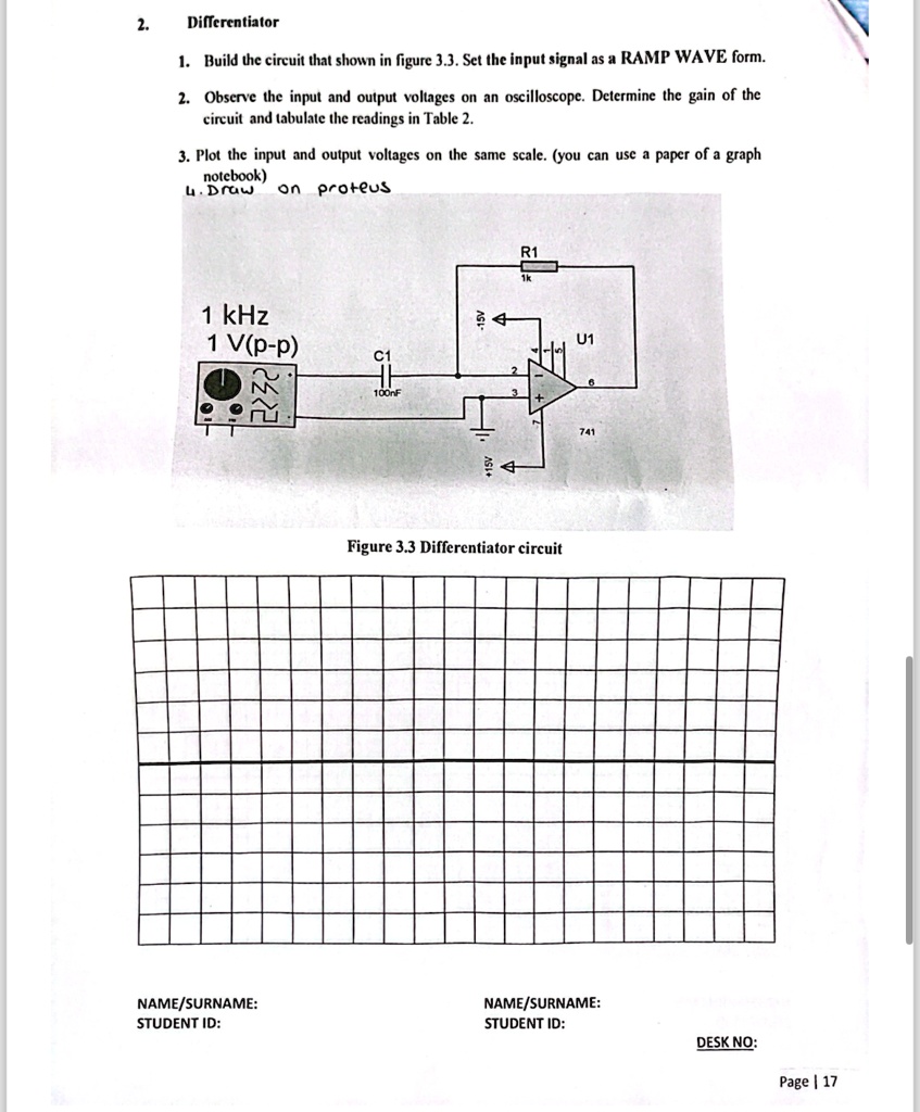 Solved Differentiator Build The Circuit Shown In Figure Set The