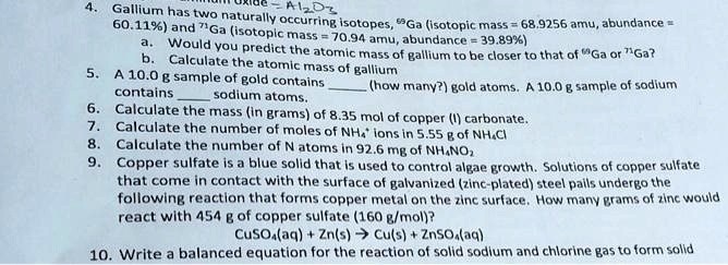 SOLVED Texts A2D7 B Calculate The Atomic Mass Of Gallium A 5 10 G