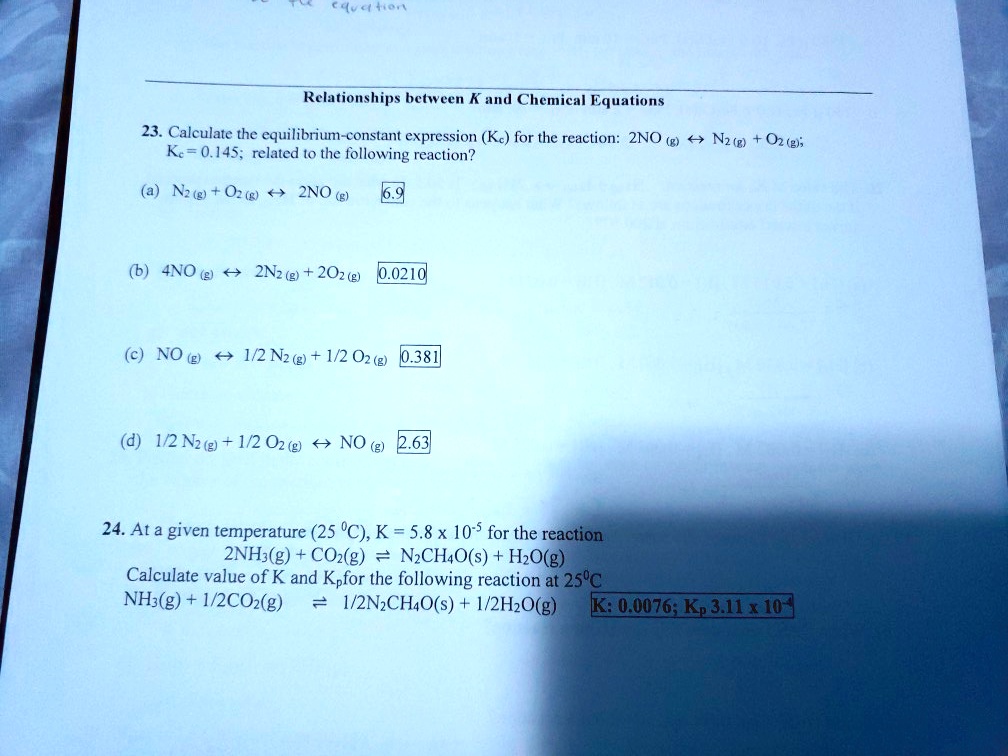 SOLVED 0494o Relationships Between Kand Chemical Equations 23