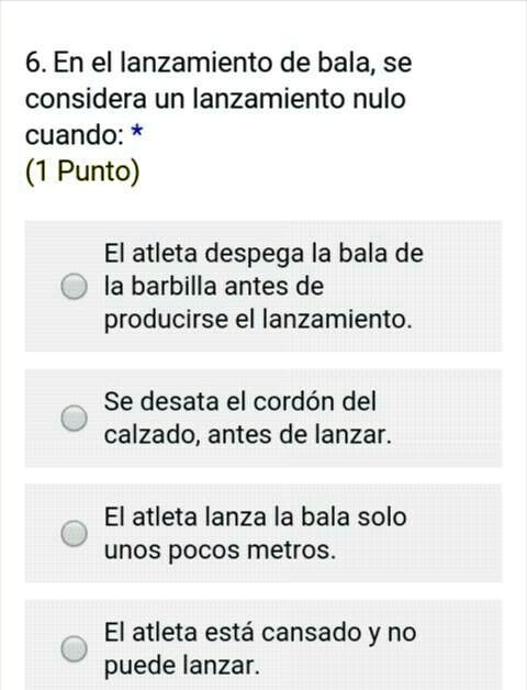 SOLVED Ayuda Por Favor Es Un Examen 6 En El Lanzamiento De Bala Se