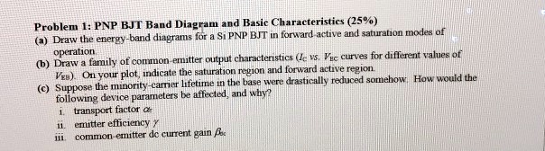 SOLVED Problem 1 PNP BJT Band Diagram And Basic Characteristics A