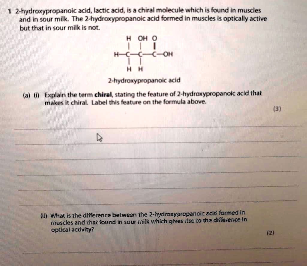 Solved Hydroxypropanoic Acid Lactic Acid Is A Chiral Molecule