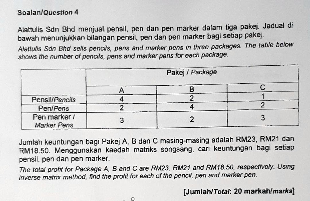 SOLVED Soalan Question 4 Alattulis Sdn Bhd Menjual Pensil Pen Dan Pen