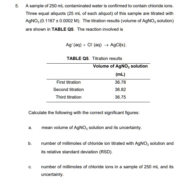 SOLVED A Sample Of 250 ML Contaminated Water Confirmed To Contain