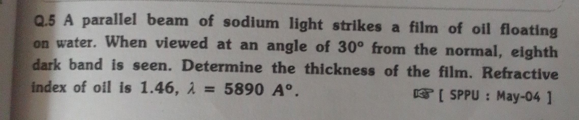 Q A Parallel Beam Of Sodium Light Strikes A Film Of Oil Floating On