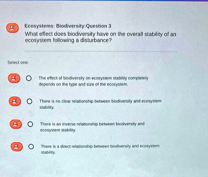 SOLVED Ecosystems Biodiversity Question 3 What Elfect Does